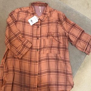 Free People Linen, Plaid Button Down